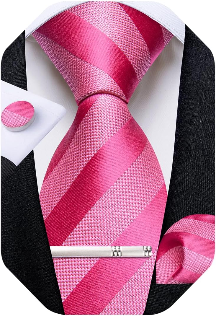 DiBanGu Mens Striped Tie Silk Woven Necktie and Pocket Square Cufflinks Tie Clip Set Wedding Business Formal Gift Tie for Men - Image 1
